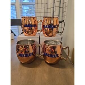 Absolut Vodka ABSOLUT. Set of 4 Moscow Mule Mug Barware Copper ~ New W/Boxes